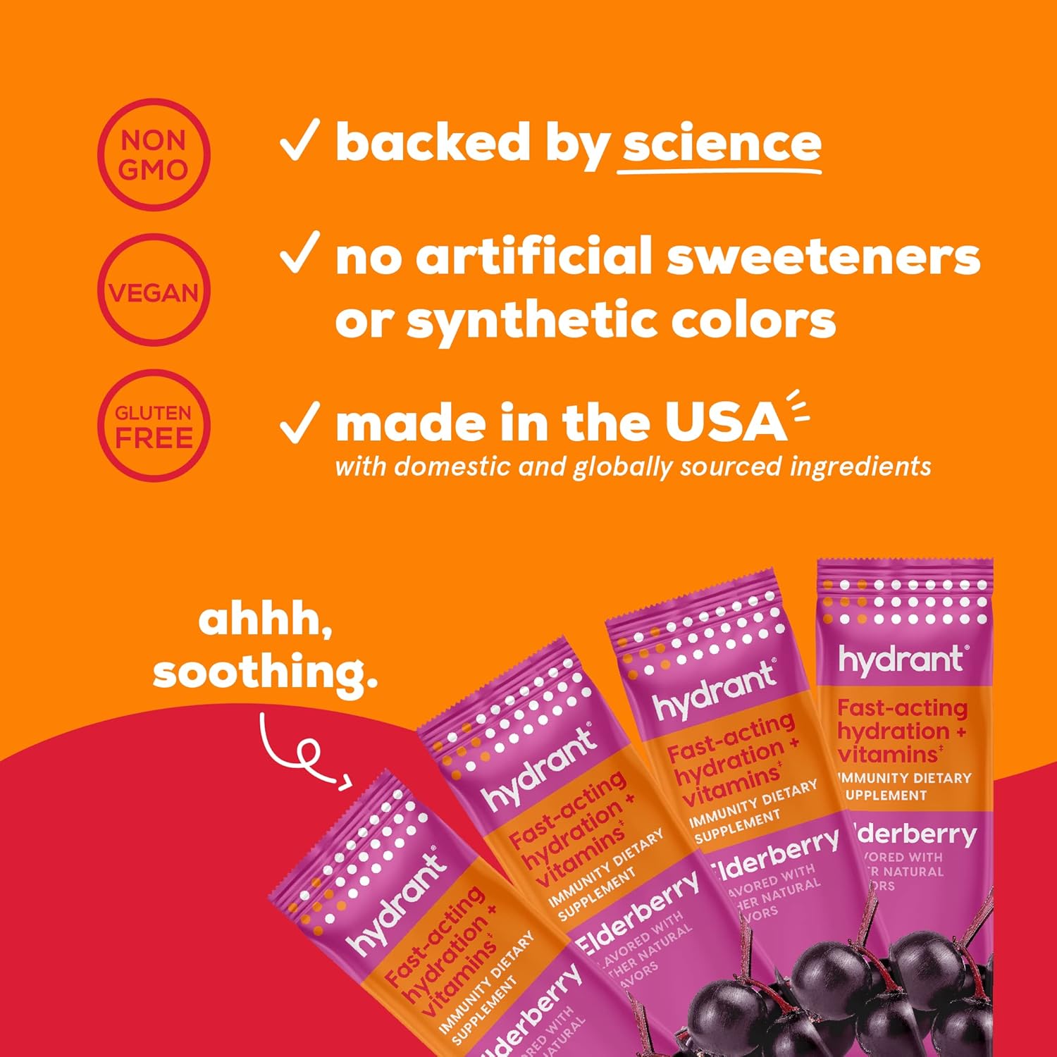 Hydrant - Immunity Electrolyte Powder, Elderberry Flavor, 30 Instant Rehydration Stick Packs - Electroyte Blend with Vitamin C, Vitamin D, and Zinc for Immune Support