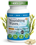 Nourishing Waves Plus - Thyroid Support Supplement with Kelp, Iodine, Selenium & Biotin - Vitamin B Complex (B1, B3, B6) for Healthy Hair, Skin & Nails for Men & Women, Prevent Hair Loss - 60 Capsules