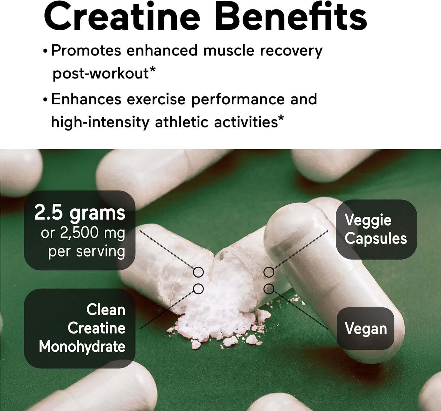 SMARTERNUTRITION Creatine Monohydrate Pills with 2500mg (2.5g) Per Serving, Vegan Capsules - Pre & Post Workout Recovery Support, Promotes Muscle Mass &. Endurance - 120 Count[60-Day Supply]