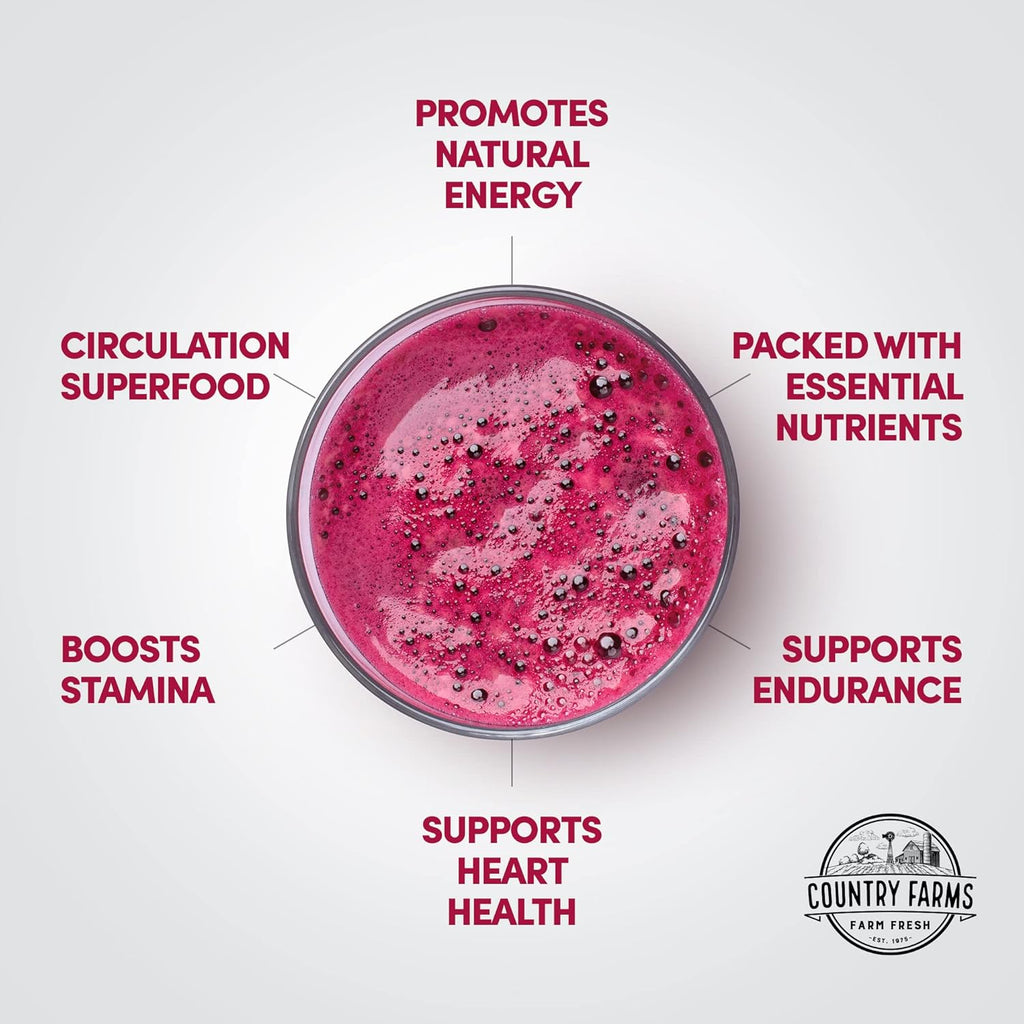 Country Farms Bountiful Beets, Wholefood Beet Extract Superfood, Helps Support Healthy Circulation and Promote Energy, Nitric Oxide Boost, Cherry Flavor, 30 Servings