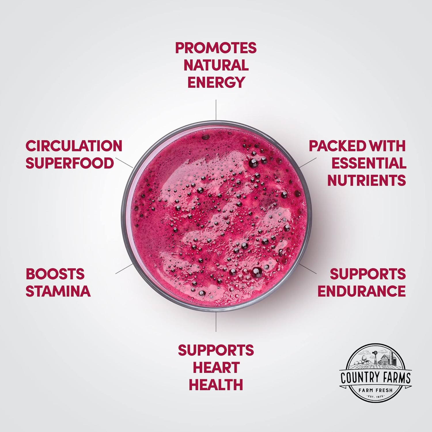 Country Farms Bountiful Beets, Wholefood Beet Extract Superfood, Helps Support Healthy Circulation and Promote Energy, Nitric Oxide Boost, Cherry Flavor, 30 Servings