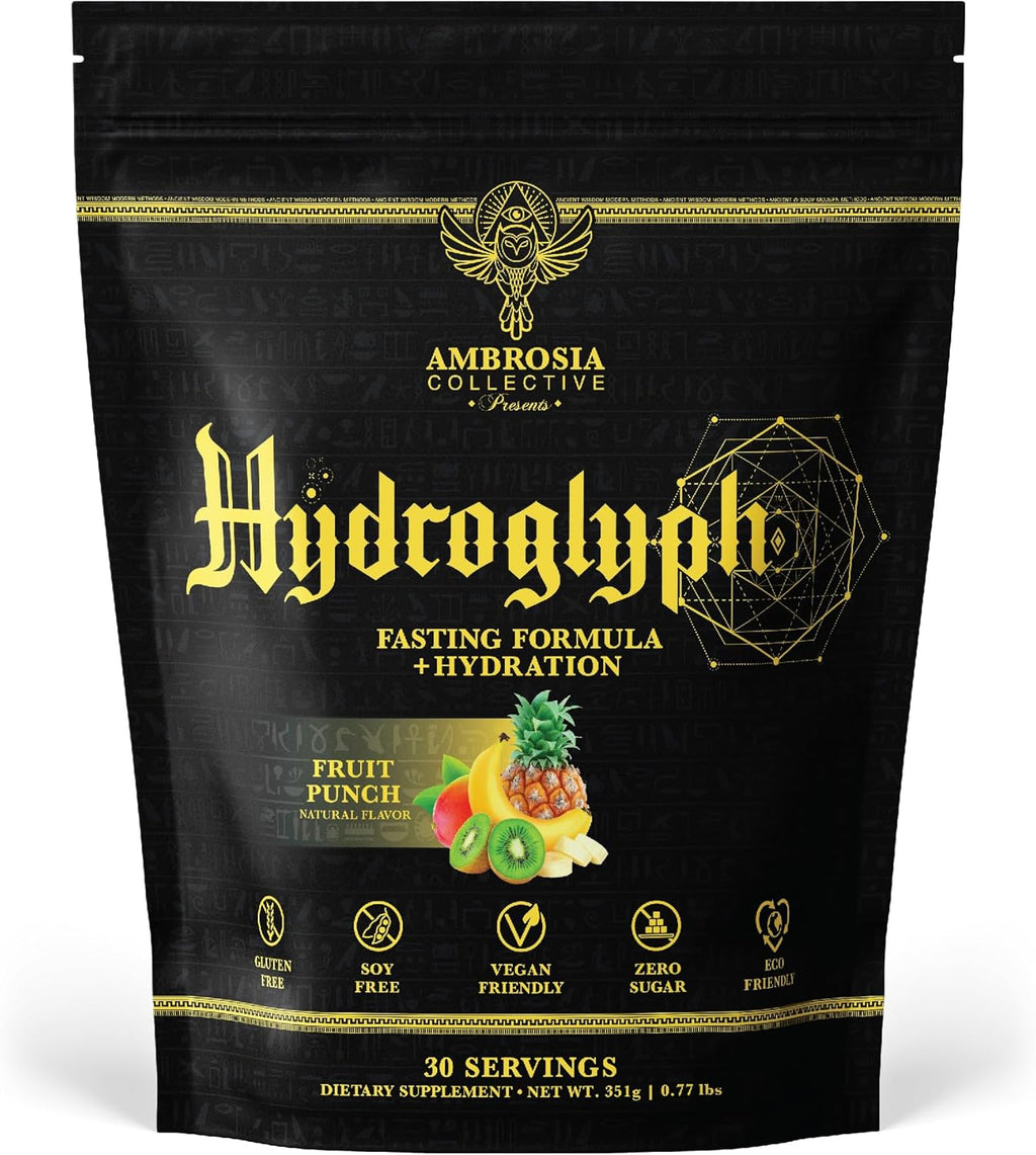 Ambrosia Hydroglyph Intraworkout Electrolytes Hydration Drink Mix | Sugar Free Electrolyte Powder with Amino Acids | Supports Lean Muscle During Fasting | 30 Servings | Fruit Punch
