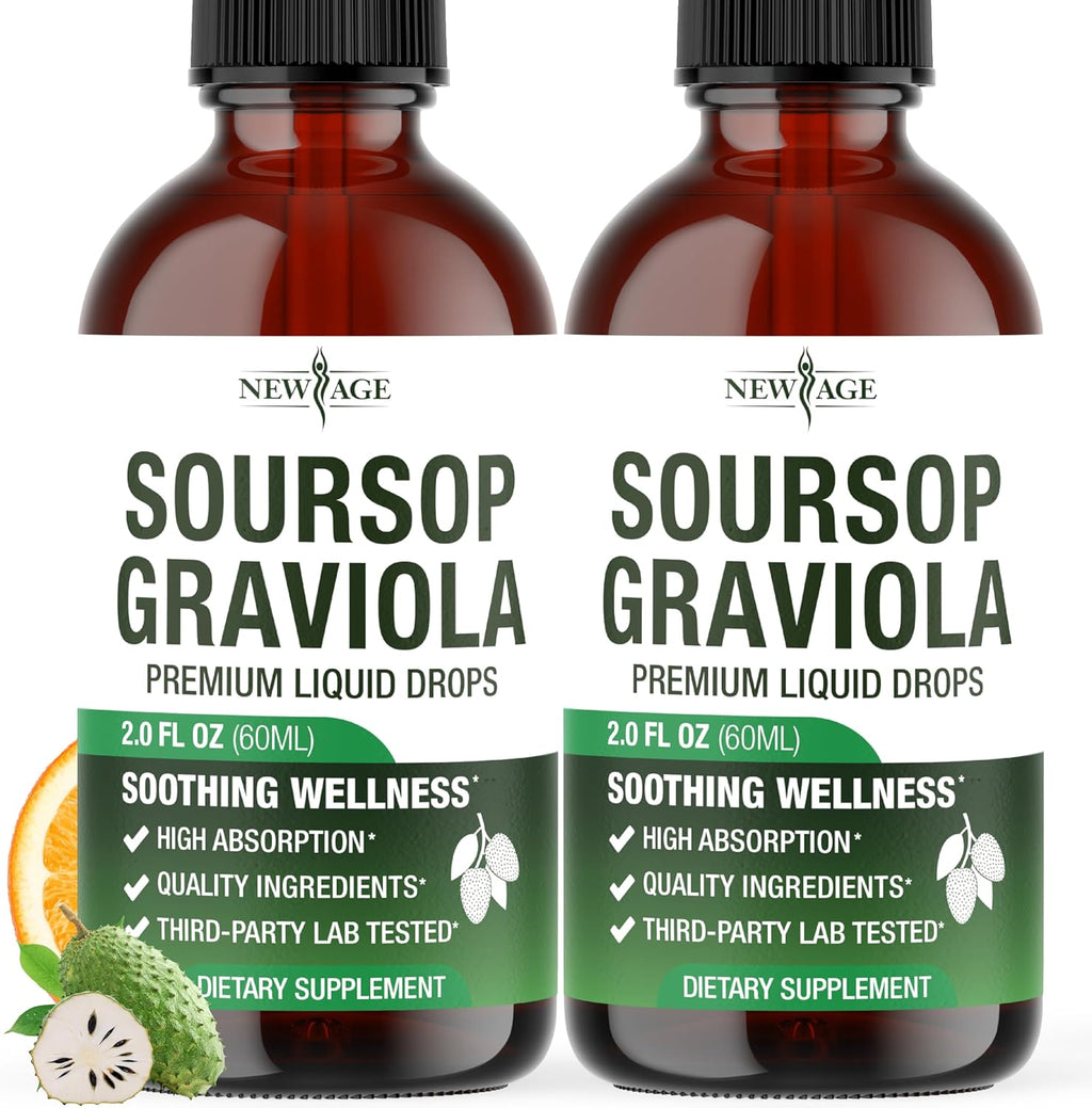 NEW AGE Soursop Drops - Soursop Bitters Liquid with Soursop Fruit and Leaves, Elderberry, Vitamin C and Olive Leaf - Multimineral & Vitamins Superfood - 4 oz