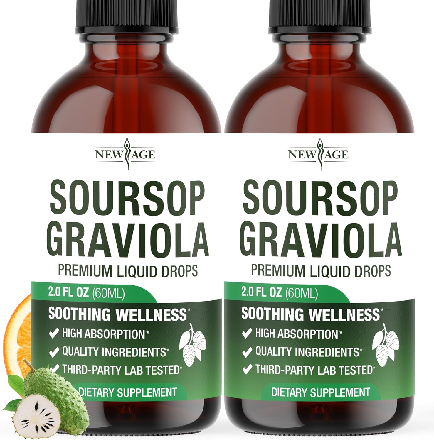 NEW AGE Soursop Drops - Soursop Bitters Liquid with Soursop Fruit and Leaves, Elderberry, Vitamin C and Olive Leaf - Multimineral & Vitamins Superfood - 4 oz
