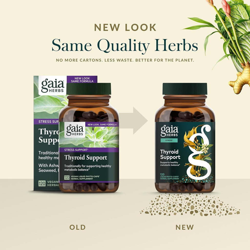 Gaia Herbs Thyroid Support - Made with Ashwagandha, Kelp, Brown Seaweed, and Schisandra to Support Healthy Metabolic Balance and Overall Well-Being - 120 Vegan Liquid Phyto-Capsules (40-Day Supply)