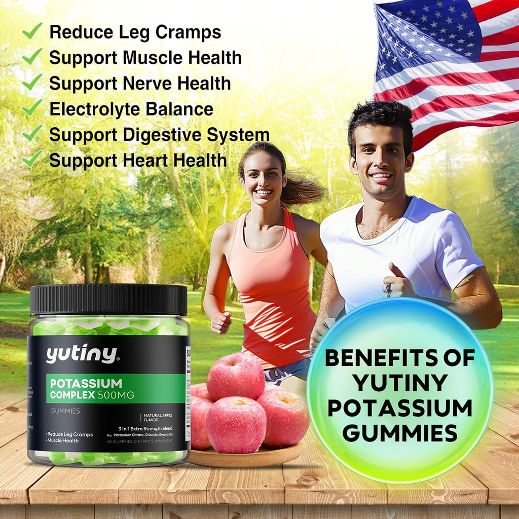 Potassium Supplement 500mg 3 in 1 Complex Gummies, Chewables with Potassium Citrate Chloride Gluconate, Extra Strength Blend, 60 Count