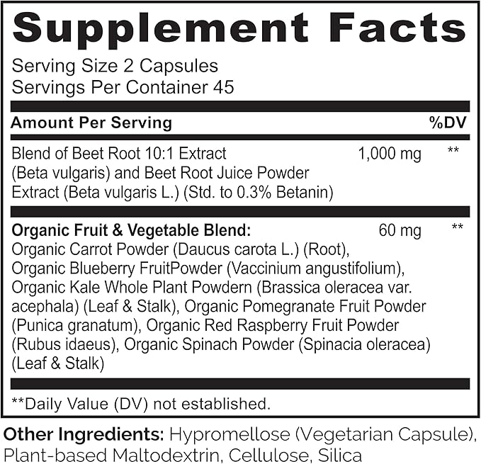 NATURELO Beet Root 90 Capsules – Heart Health & Blood Pressure Support* – 1000mg Beet Root Extract + Whole Food Blend – Non-GMO, Vegan, Gluten-Free