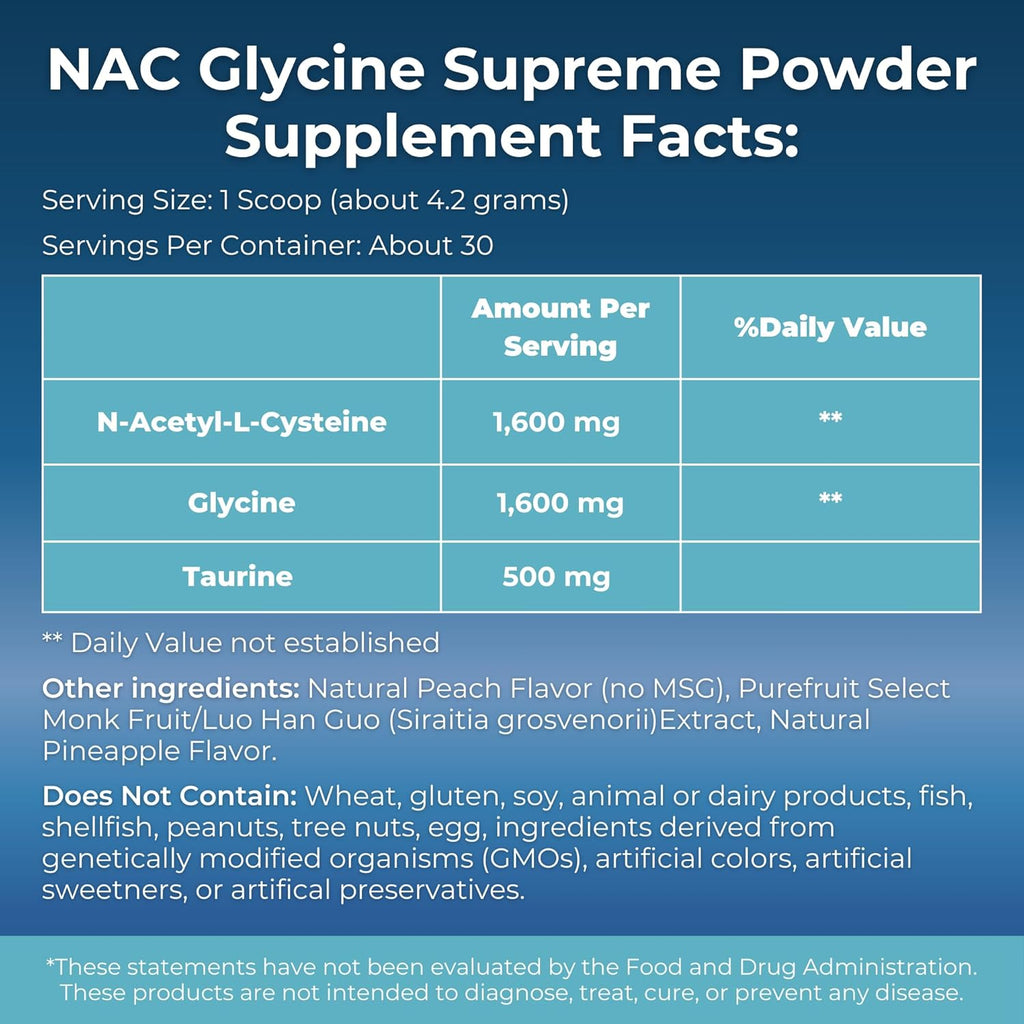 MYOXCIENCE NAC Glycine Supreme | N-Acetyl-L-Cysteine, Glycine, and Taurine Combination (Natural Peach and Pineapple Flavor) (30 Servings)