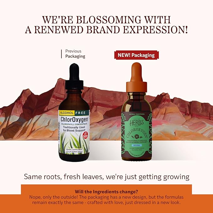 Herbs Etc. ChlorOxygen Chlorophyll Concentrate - Highly-Concentrated Energy Support - Aids Healthy Blood Circulation - Natural Vitality Support - Alcohol-Free - 2 fl oz (About 132 Servings)