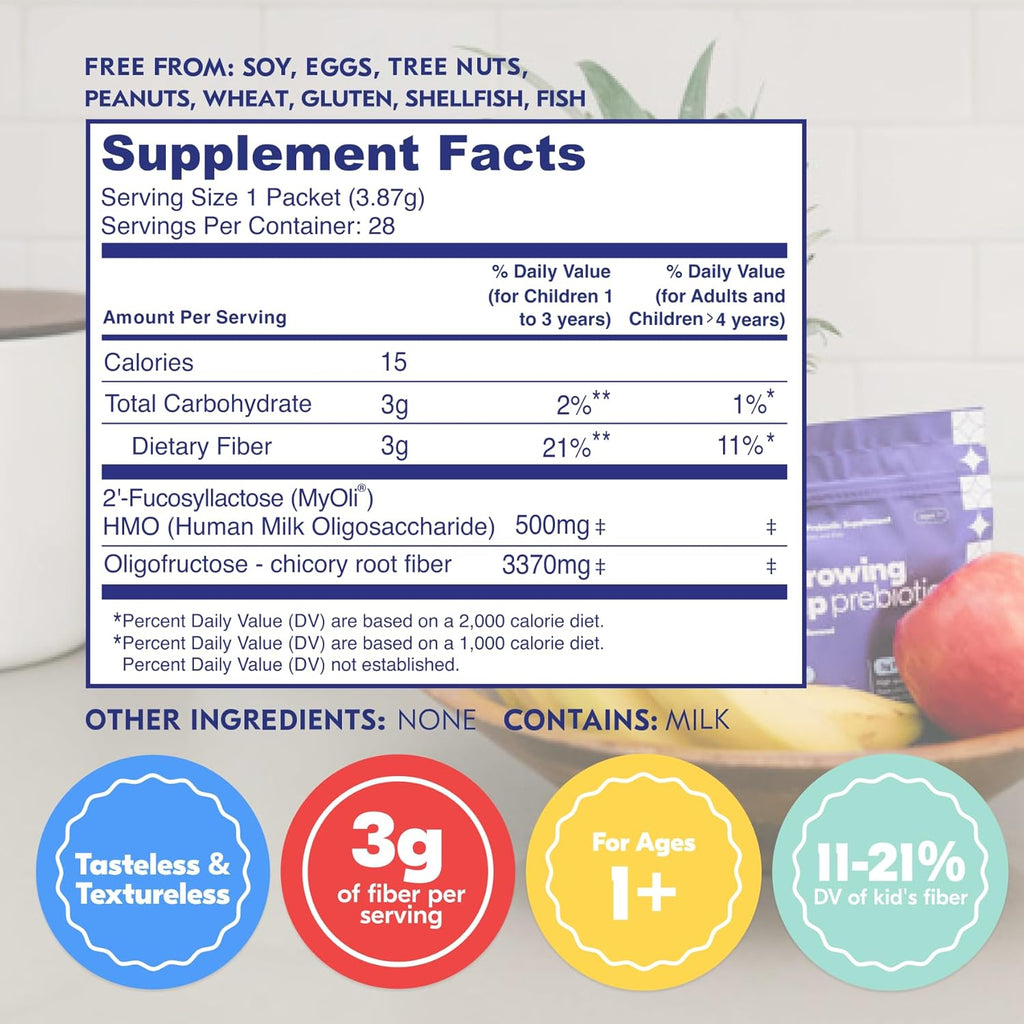 Begin Health Growing Up Prebiotics for Kids 84-Packs | Prebiotic Soluble Powder Stool Softeners and Digestive Gut Health Supplement | Ideal to Mix with Kids Daily Beverages and Soft Foods - Unflavored