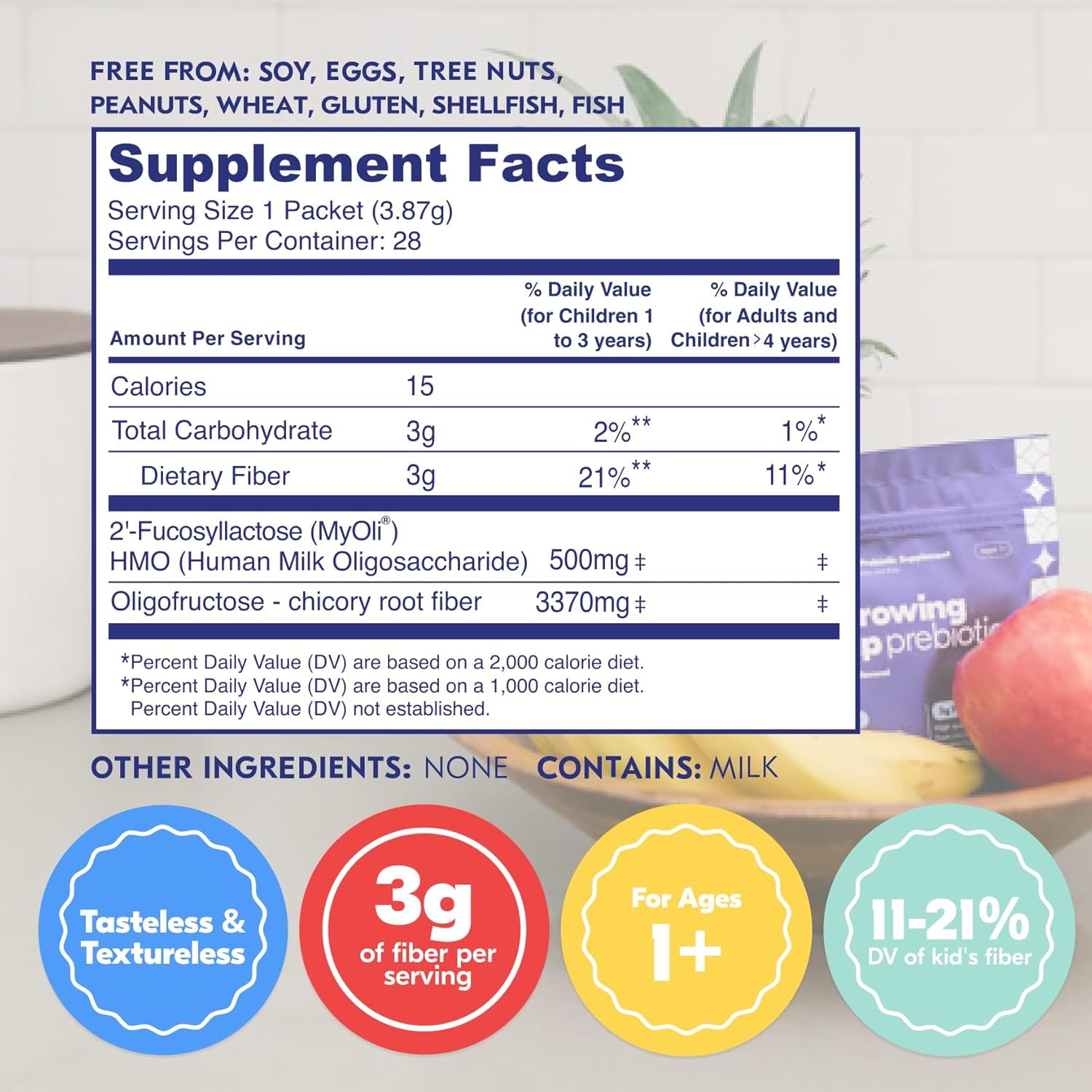 Begin Health Growing Up Prebiotics for Kids 28-Packs | Prebiotic Soluble Powder Stool Softeners and Digestive Gut Health Supplement | Ideal to Mix with Kids Daily Beverages and Soft Foods - Unflavored
