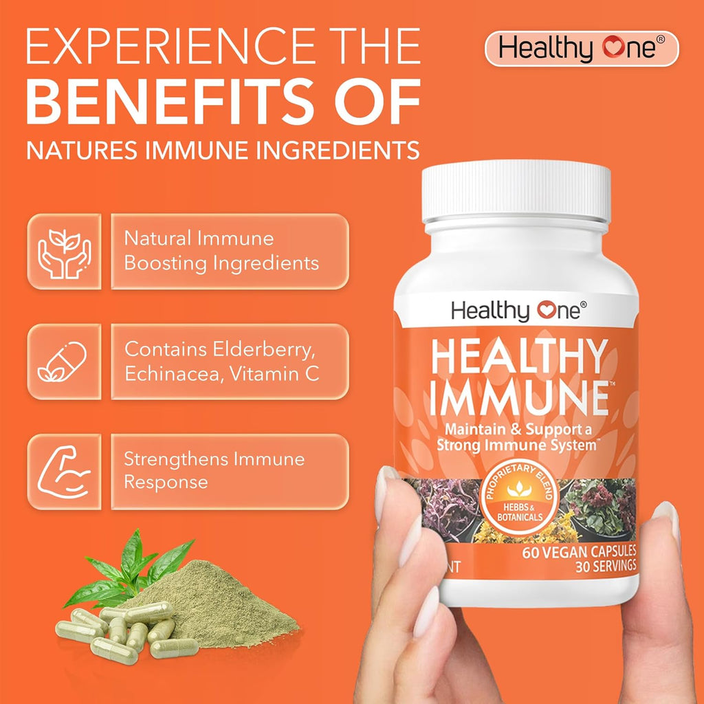 Healthy Immune - Boost Immune Response - Cold - Flu - Illness - Sickness - Virus - Antioxidants - Free Radicals - Builds Immunity - Elderberry - Echinacea - Vitamin C - Zinc - Garlic - 60 Count