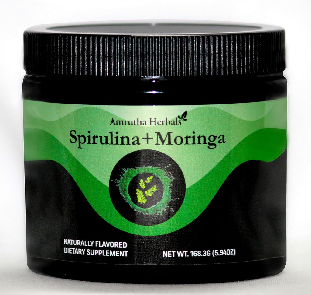 Organic Spirulina + Organic Moringa Greens Powder, Gluten-Free, Vegan Friendly, Detox & Digest, Superfoods 30 Servings Made in USA