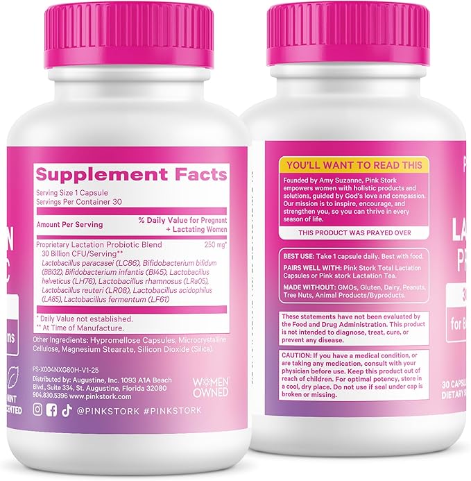 Pink Stork Lactation Probiotic - 30 Billion CFUs Multi Strain Postnatal Probiotics for Breastfeeding Women - Support Breast Milk & Gut Health, Postpartum Essentials, Mint Essence, 30 Capsules