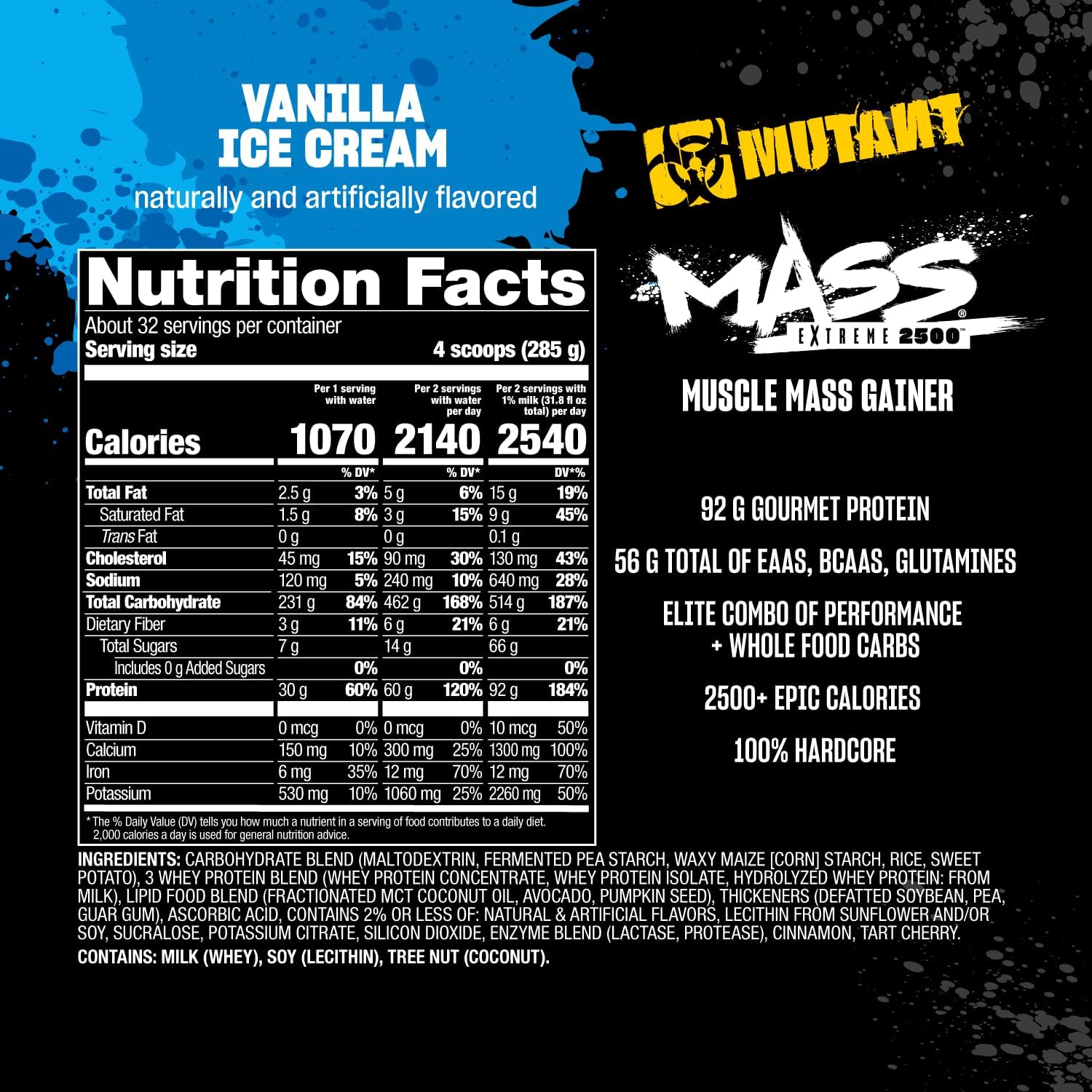 Mutant Mass Extreme Gainer – Whey Protein Powder – Build Muscle Size and Strength – High Density Clean Calories (Cookies and Cream, 6 lbs)