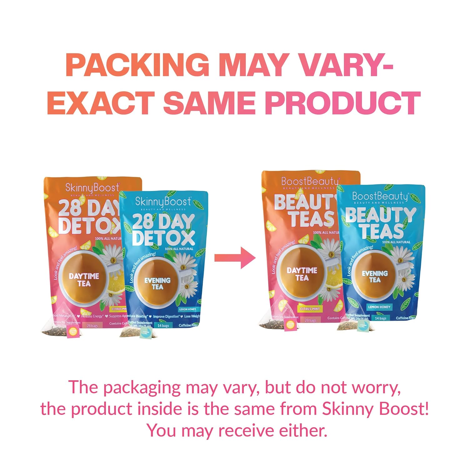 Skinny Boost Detox Tea Kit- 2 PACK –1 Daytime (28 Bags) + 1 Evening -(14 Bags) – Herbal Detox for Weight, Metabolism, Energy, Bloating & Colon Cleanse – Green Tea, Vegan, Keto, Non-GMO, Sugar-Free