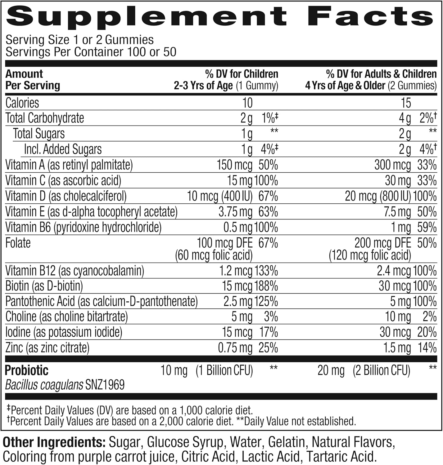 OLLY Kids Multivitamin & Probiotic Gummy, Digestive Support, Vitamins A, D, C, E, B, Zinc, Chewable Supplement, Berry Flavor, 50 day supply - 100 Count