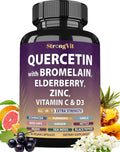 Quercetin with Bromelain, Elderberry, Vitamin C, D3 and Zinc. Super Immune Support Supplement. Organic Complex for Men & Women, Non-GMO, Gluten-Free, Vegan, USA
