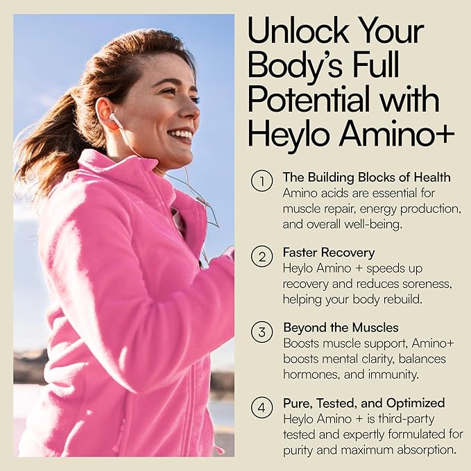 Heylo Amino+ Acid Supplement Blend - Essential Amino Acids with BCAAs for Muscle Recovery, Energy, and Protein Synthesis | Healthy Skin & Joints - Vegan, Non-GMO, 150 Tablets