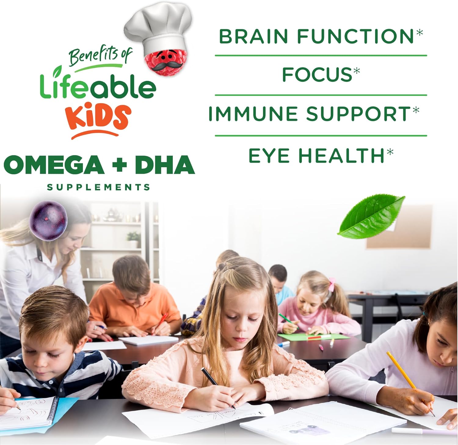 Lifeable Omega 3 for Kids Gummies | with Vegan DHA Supplement | Kids Omega 3 Fish Oil Alternative from Plant Based Flaxseed Oil | Great Tasting Supplement | 60 Gummies