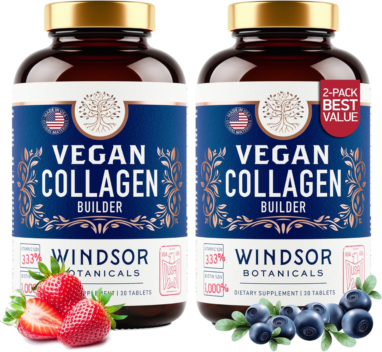 Vegan Collagen for Women and Men - Organic Superfood, Amino Acids Glycine, Lysine, Proline for Healthy Skin, Hair, Nails - Plant-Based Collagen Booster Supplements - 60 Gluten-Free Vegetarian Pills