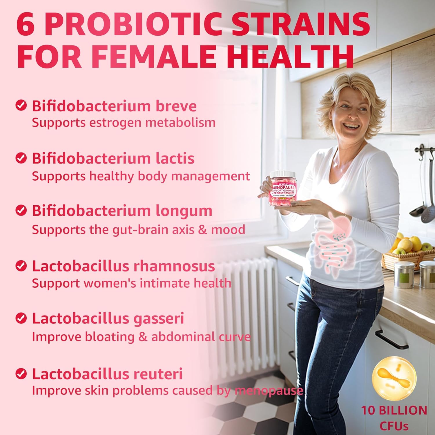 Sugar Free Menopause Supplement Gummies for Women, Menopause Probiotics (10 Billion CFU) Filled Gummy with Ashwagandha, Dong Quai & Black Cohosh for Hot Flashes, Night Sweats, Mood Swings, Gut Health