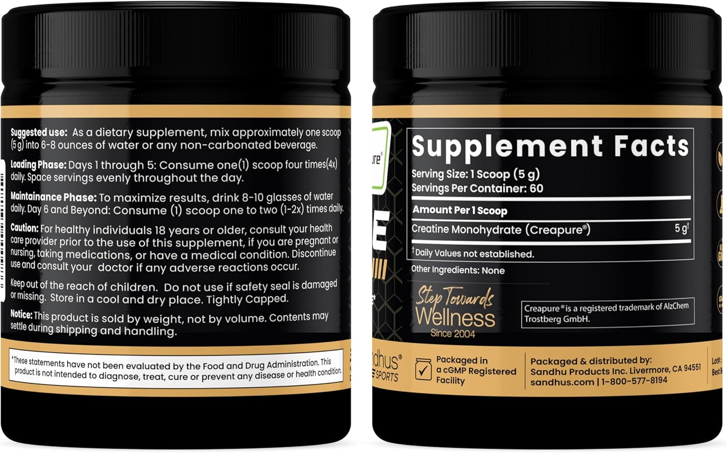 Sandhu's Creapure German Creatine Monohydrate Powder Supplements for Men & Women, Unflavored, 60 Servings (Pack of 1), 10.58 Oz, Sport Supplement Supports Lean Muscle Building