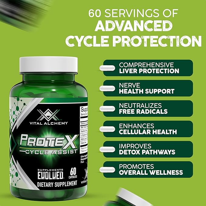 Vital Alchemy ProteX On Cycle Assist - Liver Cleanse, Detox & Repair Formula - Liver Support Supplement with Milk Thistle, Alpha-lipoic Acid,L-Cysteine hcl, and Others for Men 60 Servings -USA Made