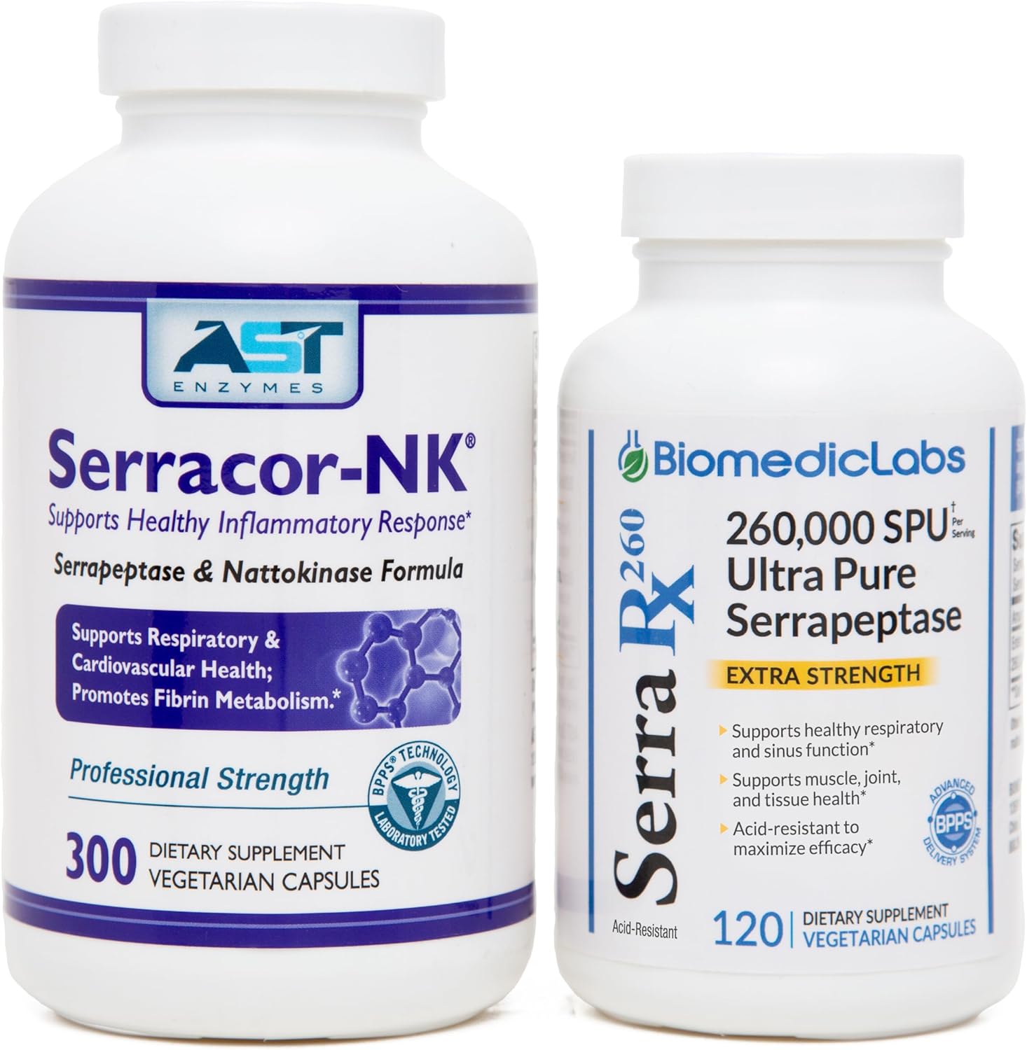 Serracor-NK (300) & Serra-RX 260,000 SU (120)- Scar Tissue Bundle - Acid-Resistant Serrapeptase Proteolytic Systemic Enzyme