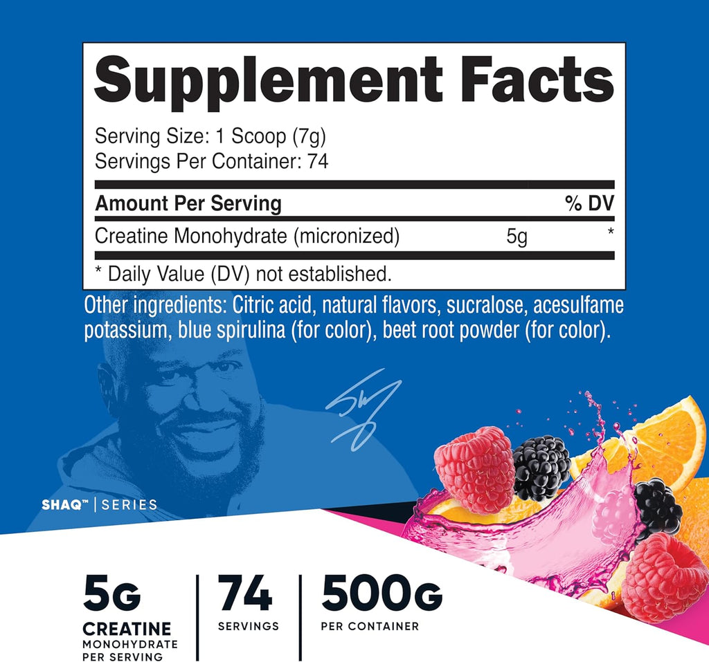 Nutricost Creatine Monohydrate Powder (Shaq's Berry Blast, 500 Gram) - Micronized Creatine Supplement, Vegan, GMO-Free, Gluten-Free, 74 Servings