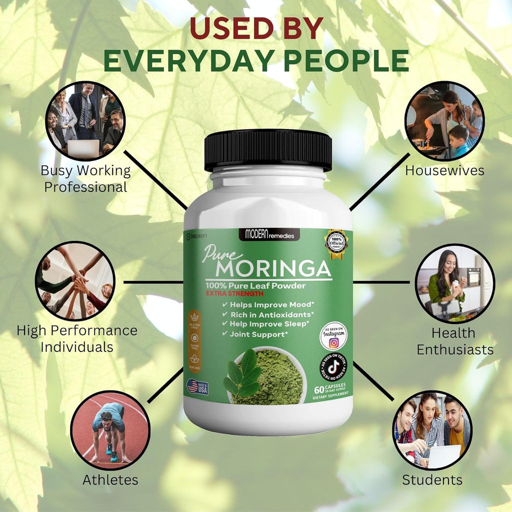 Modern Remedies Pure Moringa Max Leaf Powder Supplement, 800mg, 60 Capsules, Extra Strength for Mood, Sleep and Joint Support, Gluten Free (2)