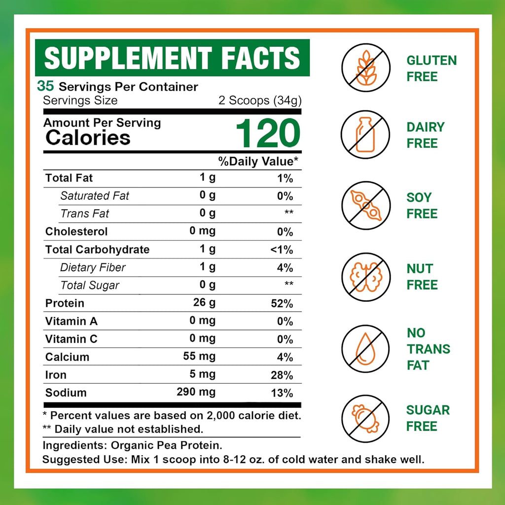 Zammex Organic Pea Protein Powder, 26g Proteins Per Serving,Plant Based 100% Vegan Canada Pea Powder, Gluten Free, Non-GMO,No Additives,Easy to Digest, 2.62lbs, Natural Flavor