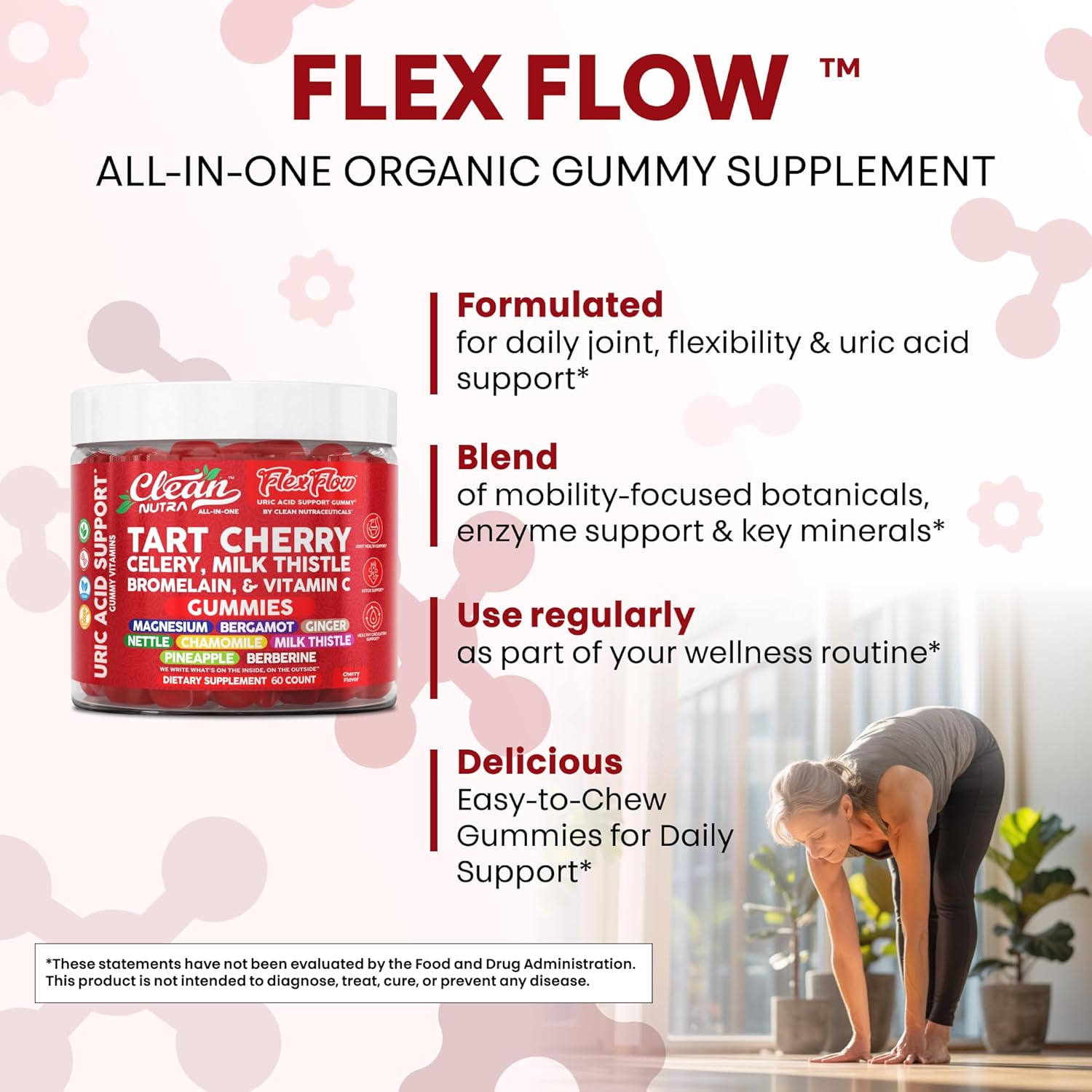 Clean Nutra Tart Cherry Gummies Uric Acid Flush Celery Milk Thistle Bromelain Vitamin C Magnesium Citrus Bergamot Ginger Stinging Nettle Leaf Chamomile Berberine Quercetin Support 60 Gummy Vitamins