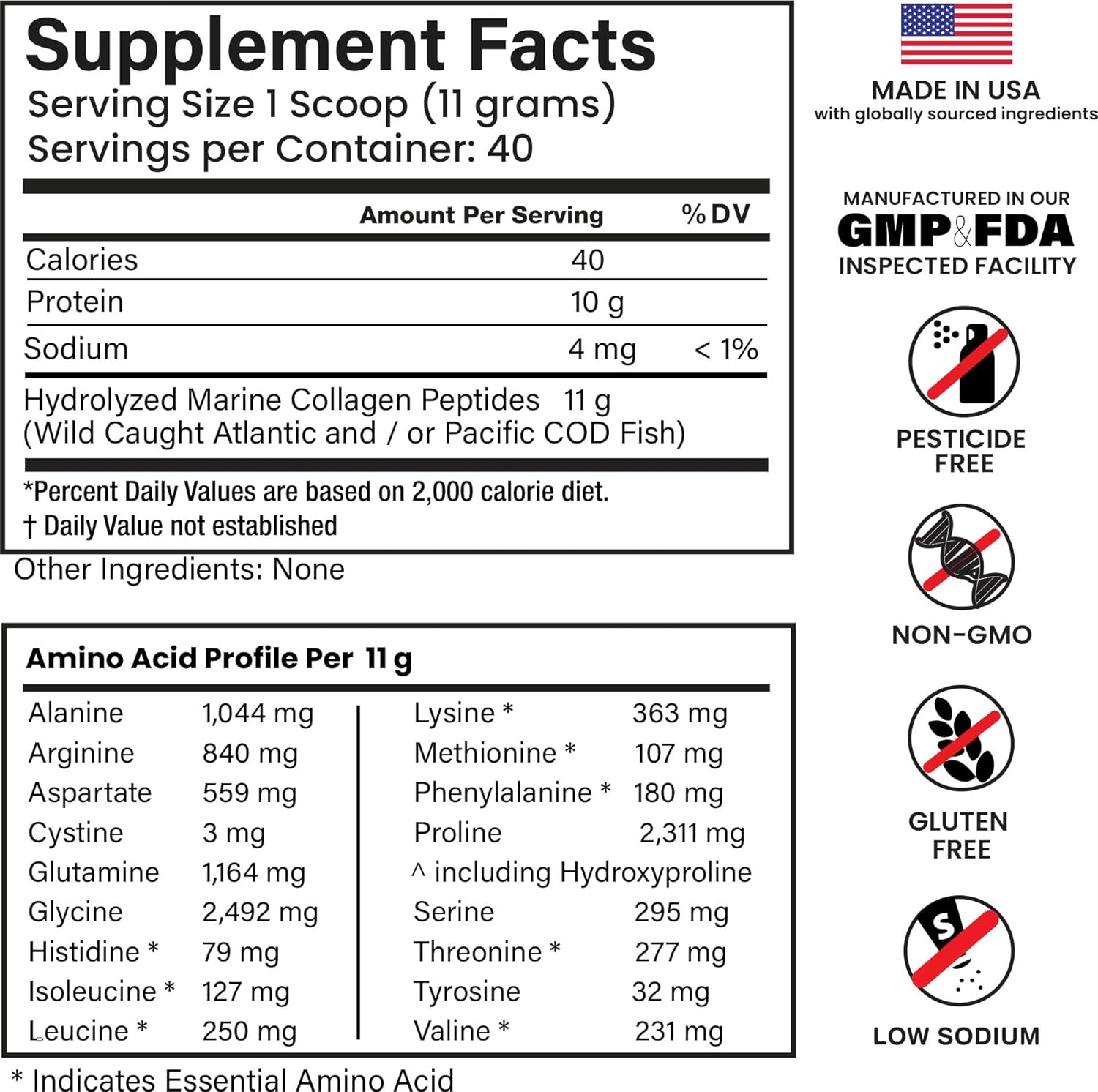 Wild Caught Marine Collagen Peptides Powder 440grams (40 Servings) Unflavored, MSC-Certified, Non-GMO, Third-Party Lab Tested