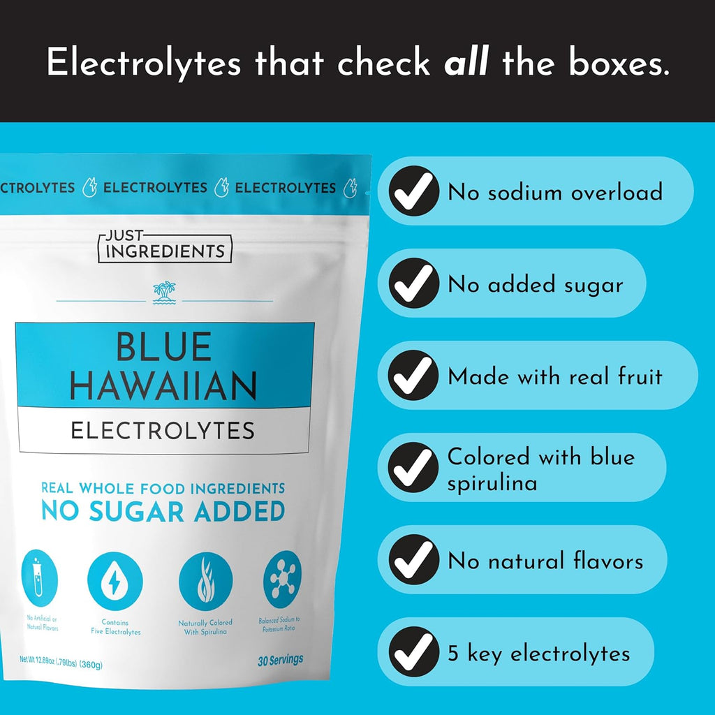 Blue Hawaiian Electrolytes Drink Mix | 30 Servings | Organic Coconut Water, Blue Spirulina & 5 Key Electrolytes | Supports Hydration, Electrolyte Balance & Muscle Recovery* | No Sugar Added