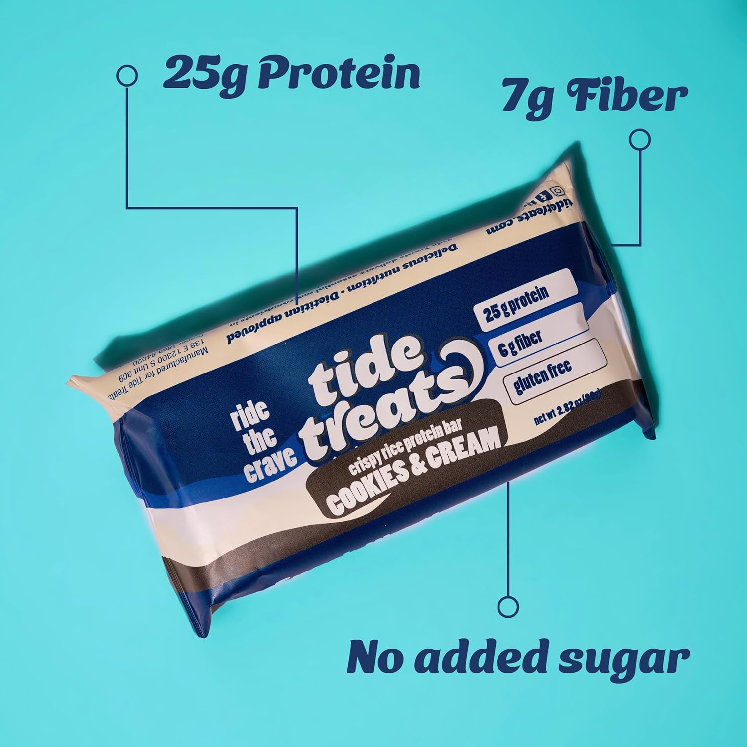 Crispy Rice Protein Treat Bar | 25 g Protein, No Added Sugar, 7 g Fiber, Gluten Free | High Protein Snack for On-the-Go, Post-Workout or Dessert Cravings | 8 Count (Cookies And Cream)