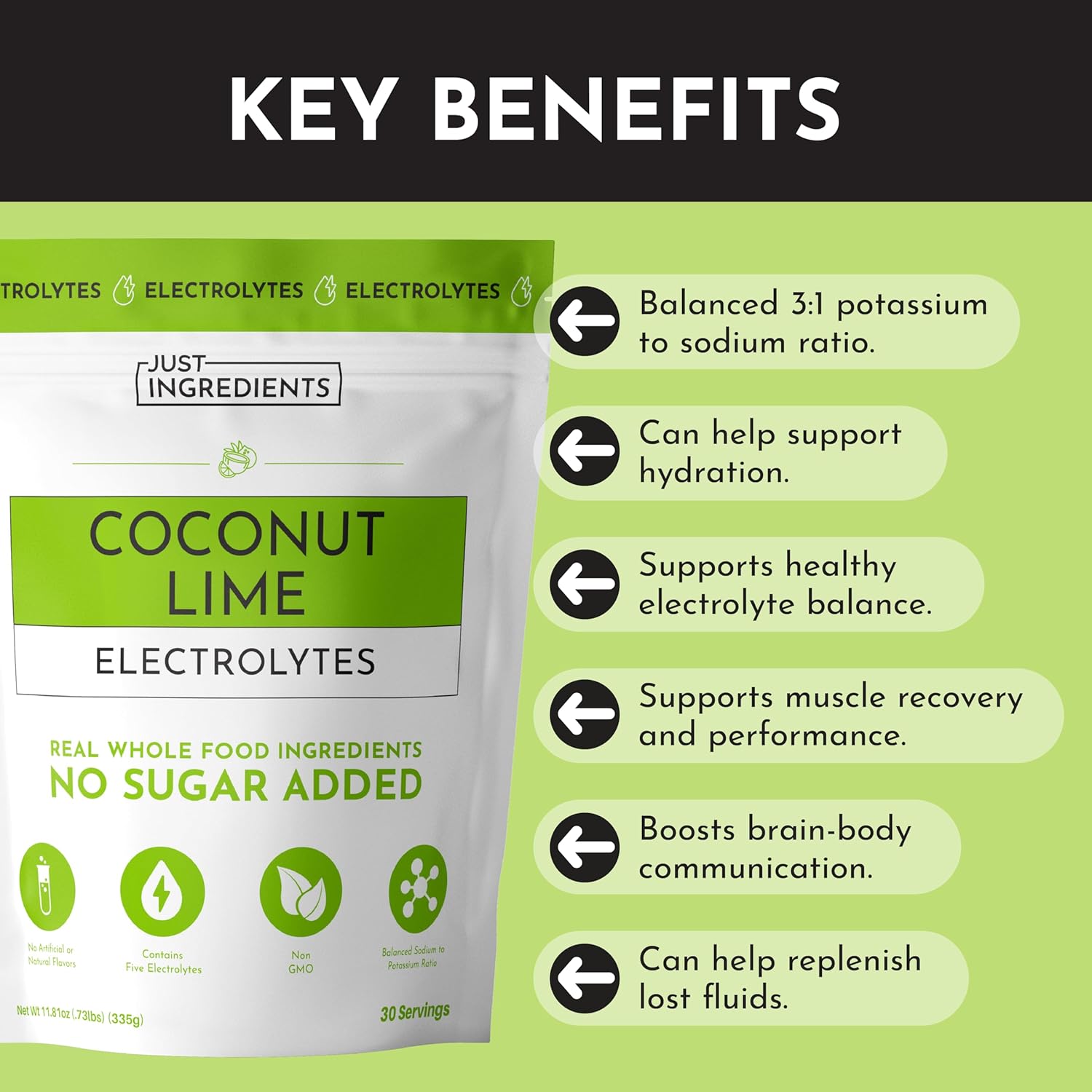 Coconut Lime Electrolytes – 30‑Serving Hydration Drink Mix with Coconut Water, Sea Salt, and Trace Minerals – Supports Hydration, Recovery, and Electrolyte Balance*