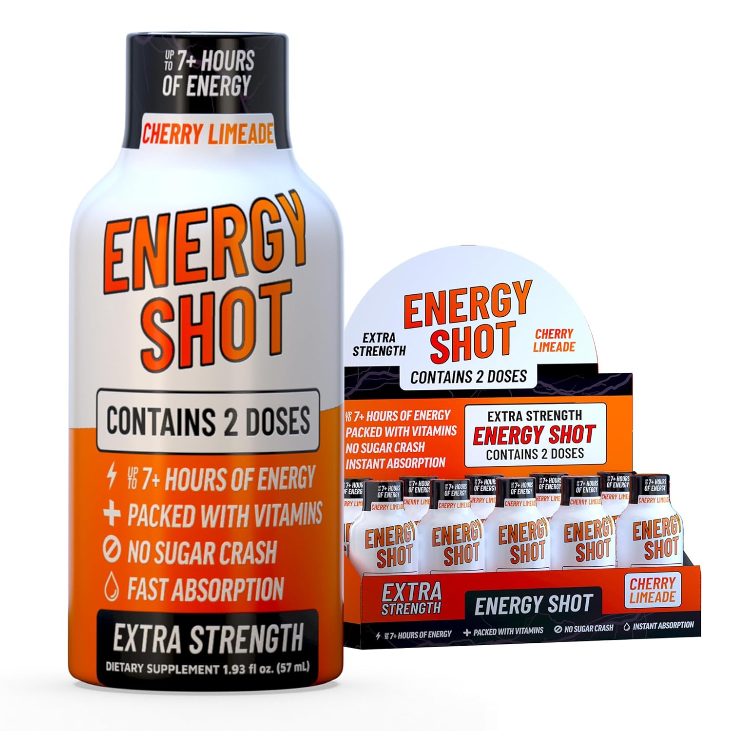 Cherry Limeade Extra Strength Energy Shot 10 pk – 260mg Natural Caffeine B12 B6 – Energy & Focus Support – 2 Servings Sugar Free Zero Calorie Green Tea B-Vitamins Electrolytes Vegan – 1.93 fl oz