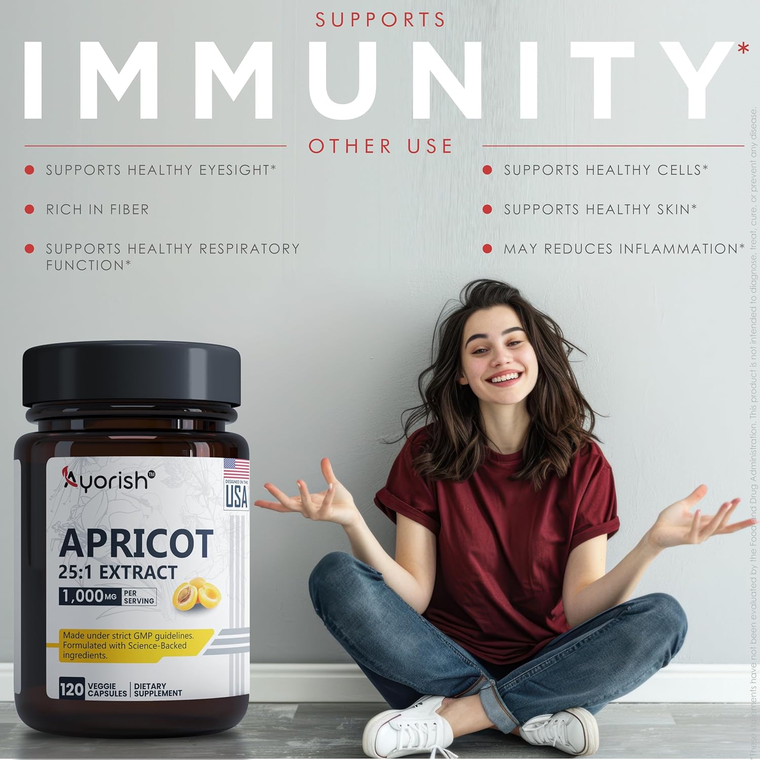 Apricot Extract 25:1, 500 mg per Capsule 1000 mg Per Servings Immune Support Herbal Supplements (Pack of 1) (120 Capsules)
