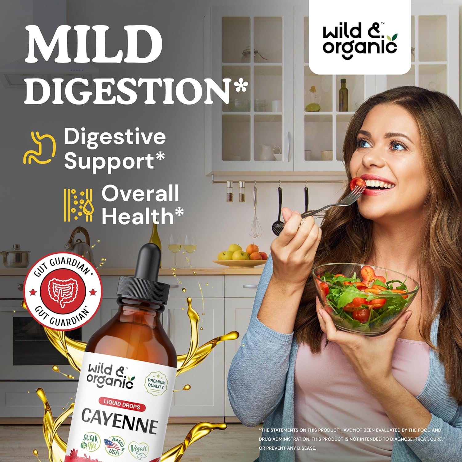 Wild & Organic Cayenne Pepper Tincture - Digestive Support with Capsaicin Extract - Cayenne Pepper Liquid Drops for Overall Well-Being - Vegan, Sugar & Alcohol-Free - 4 fl oz (Pack of 2)