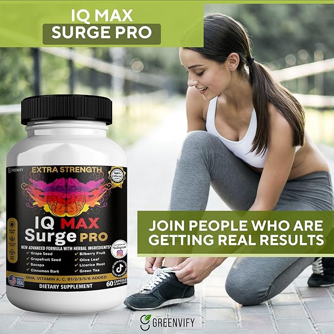 IQ Max Surge Pro Brain Supplement, Extra Strength with Herbal Ingredients, 60 Capsules, 30-Day Supply (2)