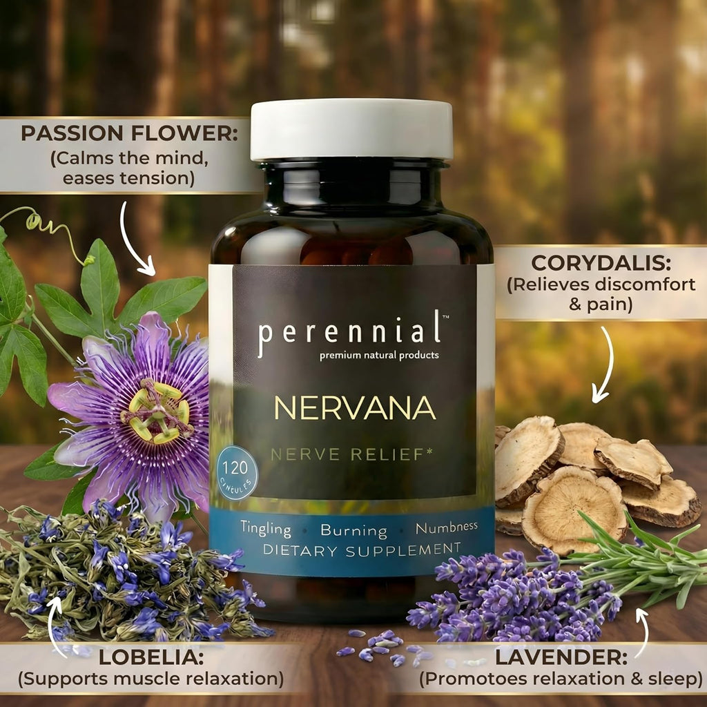 Perennial Nervana – Herbal Nerve Support for Tingling, Burning & Numbness Relief – Promotes Calm Focus & Stress Resilience – Non-Drowsy Mood Balance – 120ct*