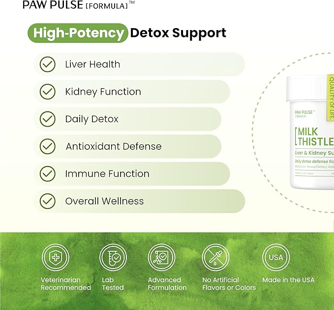 Pawpulse Formula Milk Thistle for Dogs – Liver & Kidney Support Powder with Silymarin & Glutathione – Daily Detox, Antioxidant & Metabolic Natural Support, 2.12 oz