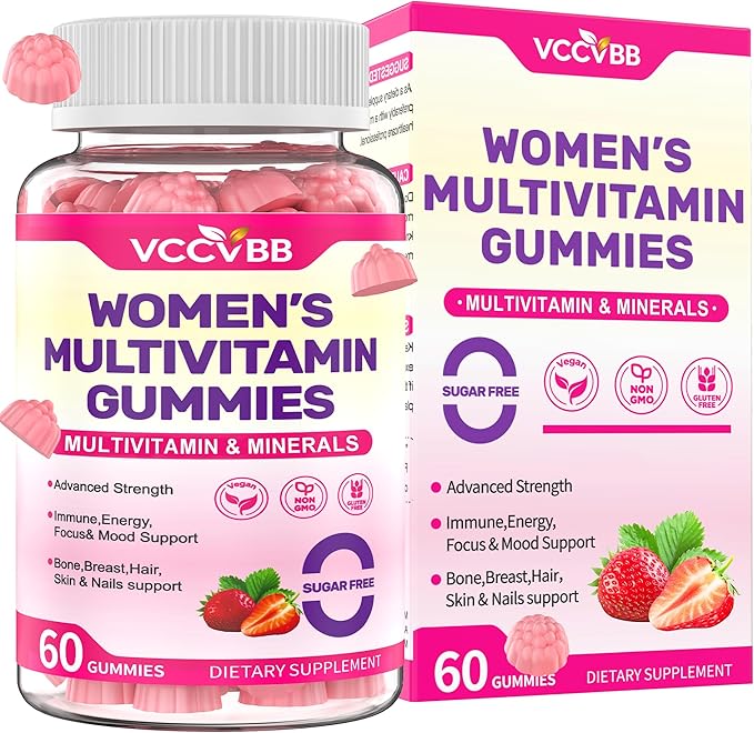 All-in-One Women's Multivitamin Gummies with Complete Vitamin & Mineral Complex, Herbal Blends for Energy, Overall Health, High Potency Hair Skin and Nails Vitamins, Strawberry Flavor, 60 Count