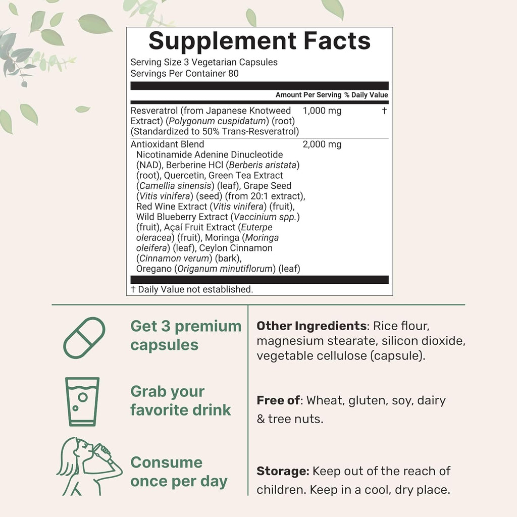 Micro Ingredients Resveratrol NAD Complex 3,000mg for Women & Men, 240 Veggie Capsules | NMNH Supplement Alternative | 11-in-1 Antioxidant Blend of Quercetin, Moringa, & More