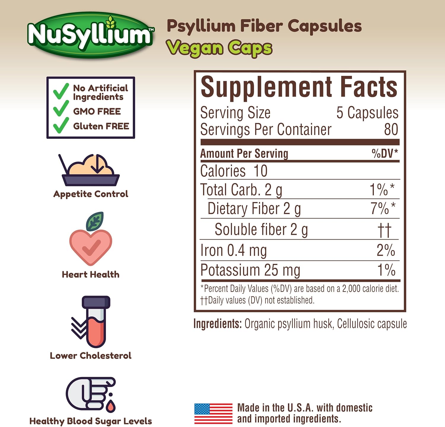 NuSyllium Psyllium Husk Capsules, Organic, USDA Sugar Free, Vegan, 175 Count, Keto-Friendly Dietary Fiber Supplement, Helps Promote Digestive Health*