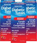 Diabetic Tussin DM Maximum Strength Cough Medicine for Adults, People with Diabetes – No Sugar, Dyes, Sodium, Fructose or Alcohol – Berry Flavored Cough Syrup, 4 Fl Oz, Pack of 3