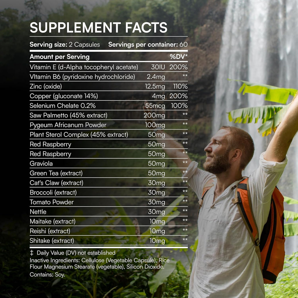ENERGI Prostate Support Supplement with Saw Palmetto for Men & Women, 200mg Saw Palmetto, 100mg Pygeum Supplement, Pumpkin Seed, Prostate Health Supplements, 120 Capsules
