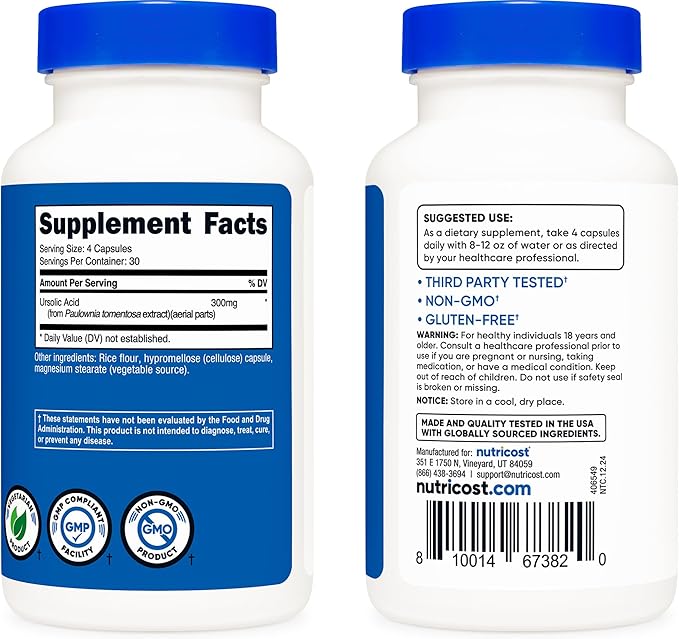 Nutricost Ursolic Acid 300mg, 120 Capsules - Vegetarian, Non GMO, Gluten Free, Soy Free
