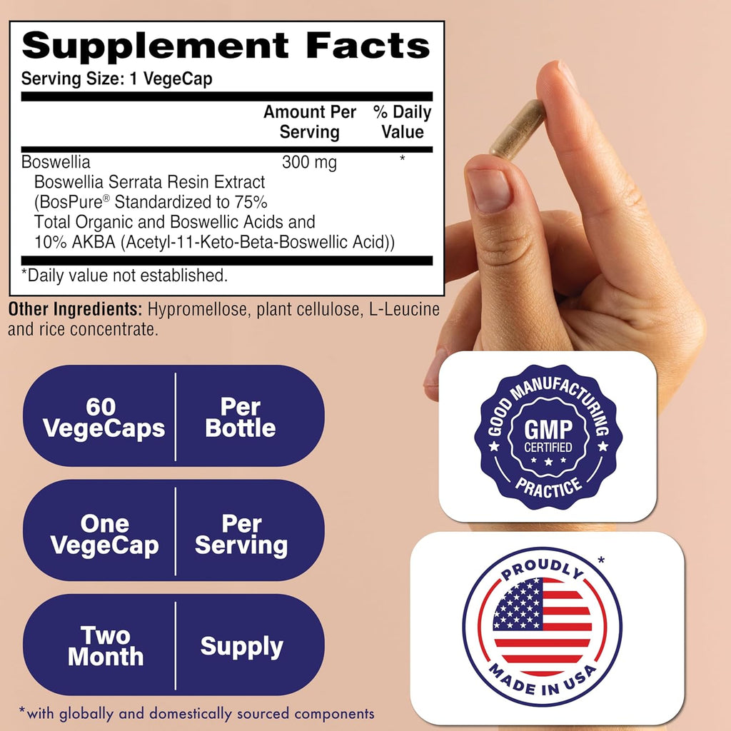 Health Thru Nutrition Boswellia 300mg 60 Capsules as Bospure AKBAMAX | High Potency 75% Boswellic Acids 10% AKBA | Healthy Mobility Support | Vegan Certified | Non-GMO, Gluten Free, Soy Free